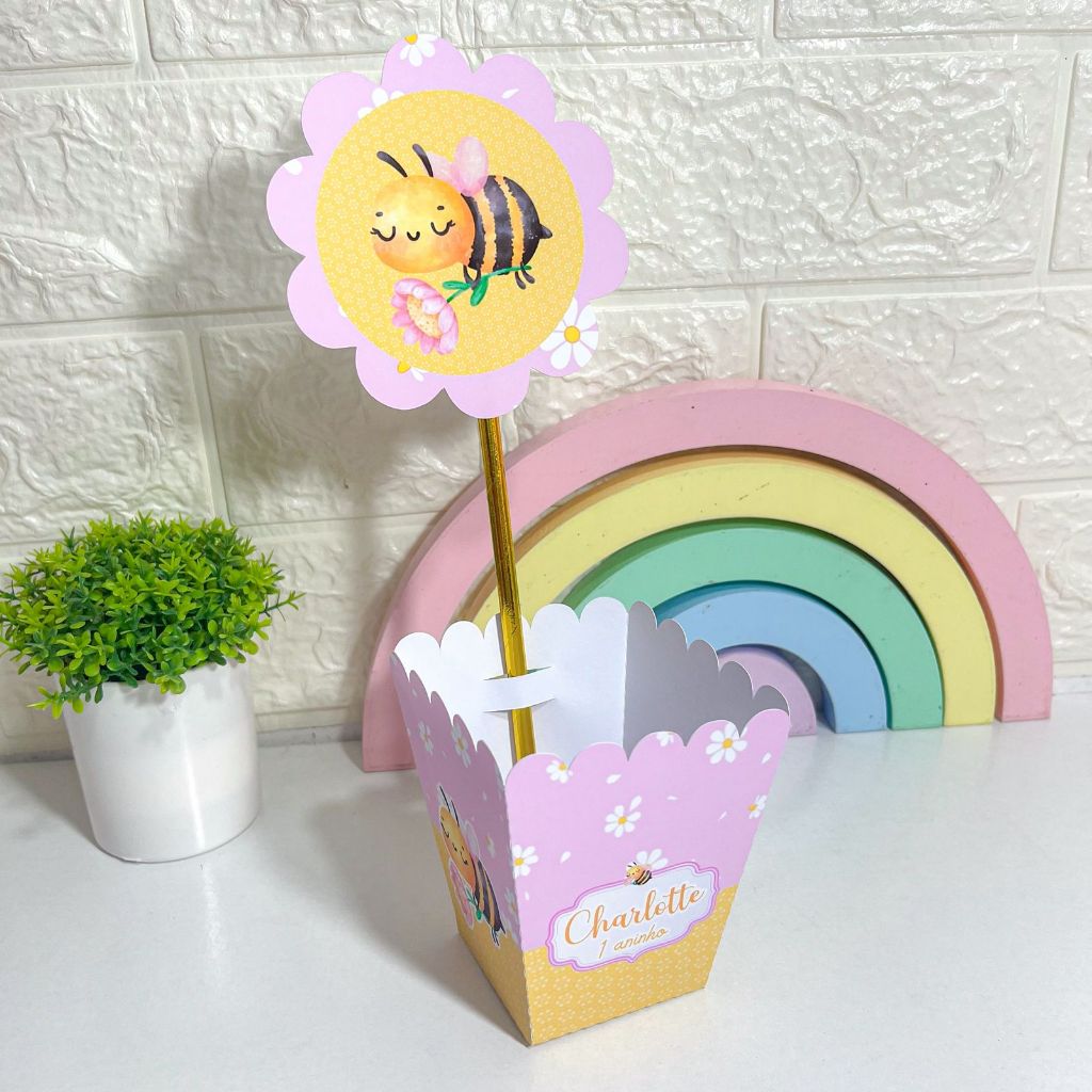 CENTRO DE MESA cachepô abelhinha rosa PEGUE E MONTE | lembrancinhas, decoração, mimos festa infantil personalizados rosa