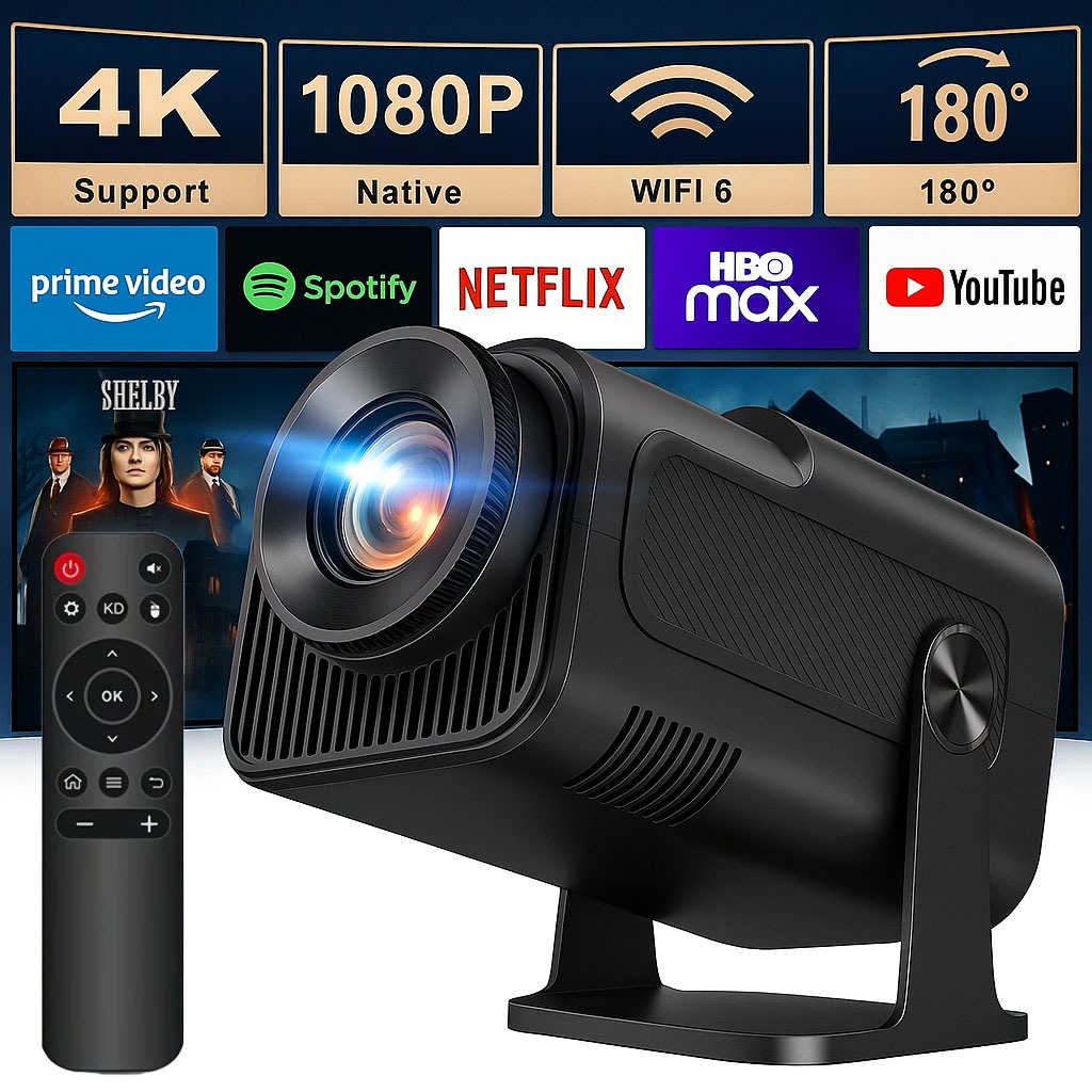 Projetor Smart Portátil 4K 1080p Hy320 Smart Android Wi-fi Full HD Espelhamento Celular Cauda Longa