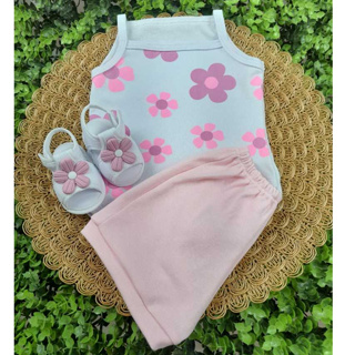 Conjunto Sandália Com Body Flor E Short Bebe Menina Mesversário Estampado Verão 100% Suedine em Oferta na Shopee