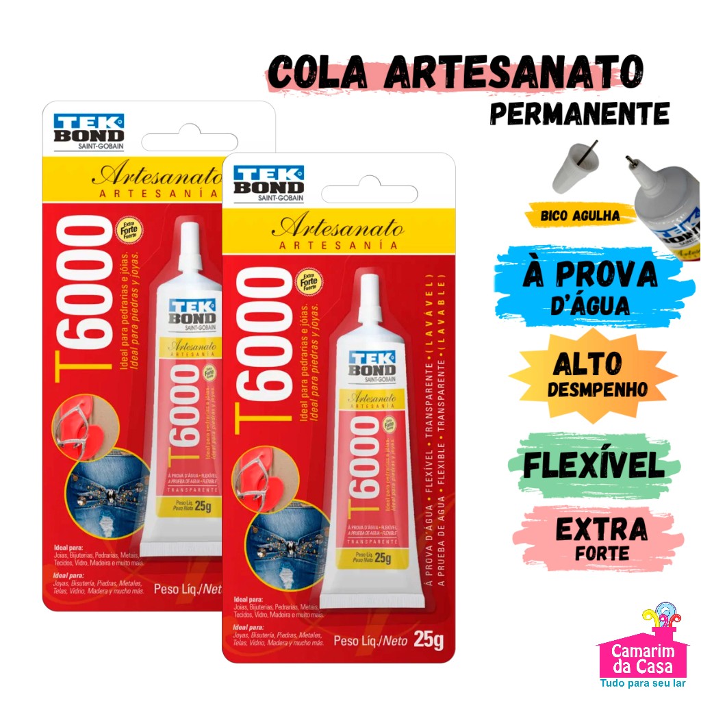 Cola Permanente T6000 Extra Forte Transparente Lavável Tubo c/ 25g Pedrarias Vidro Metal Bijuterias em Oferta na Shopee