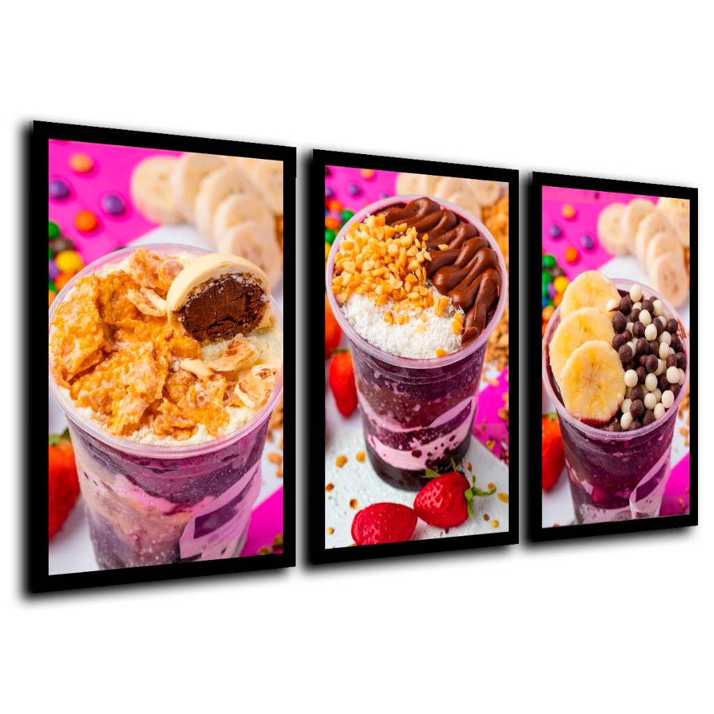 Quadros Decorativos Copo de Açaí Sorveteria Chocolate Morango em Oferta na Shopee