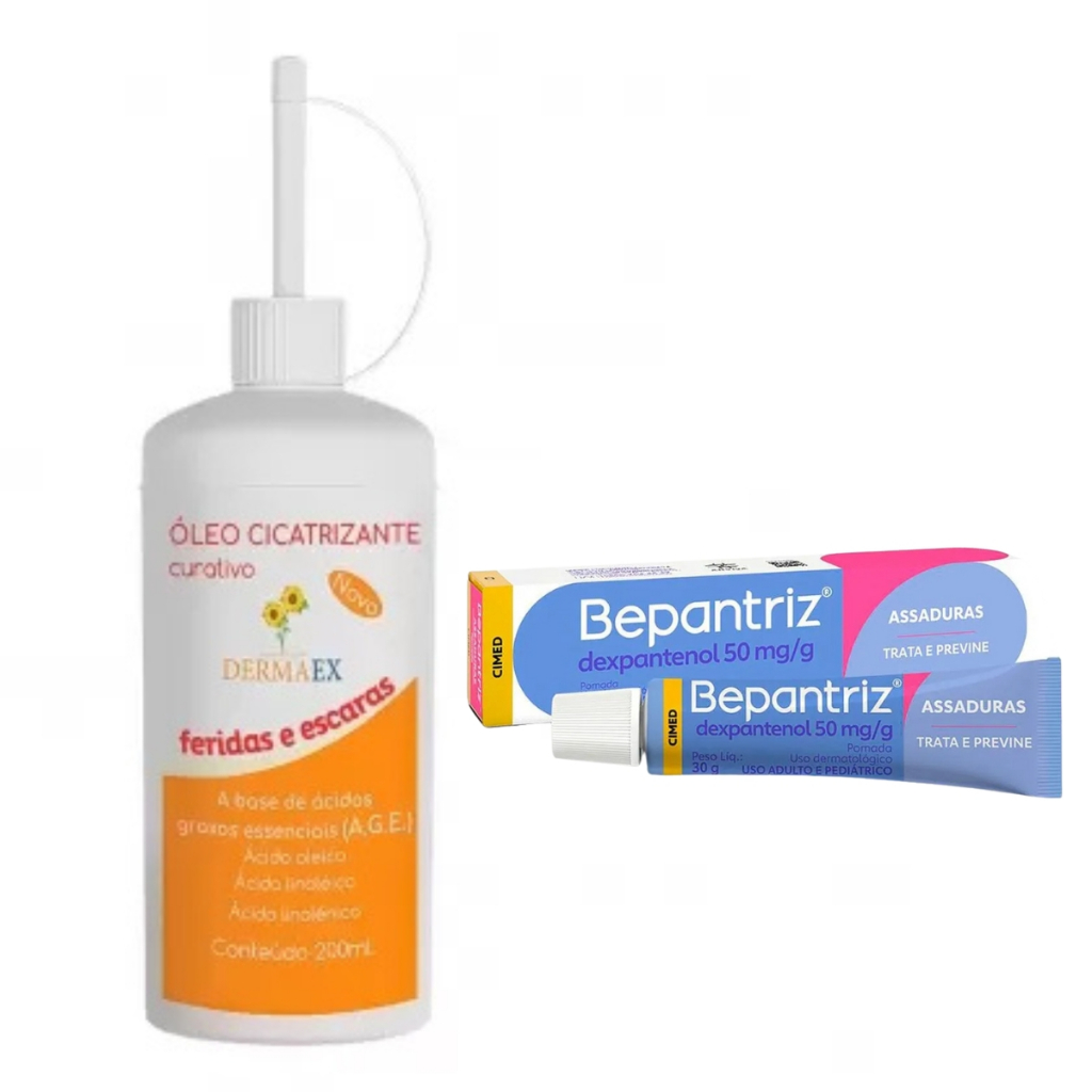 Óleo Dermaex 200ml + Bepantriz Pomada 30g – Cuidados Dermatológicos, Hidratação e Cicatrização