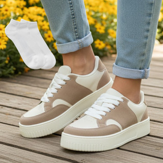 Kit Tênis Feminino Casual Plataforma Sapatênis Clássico Confortável + Meias