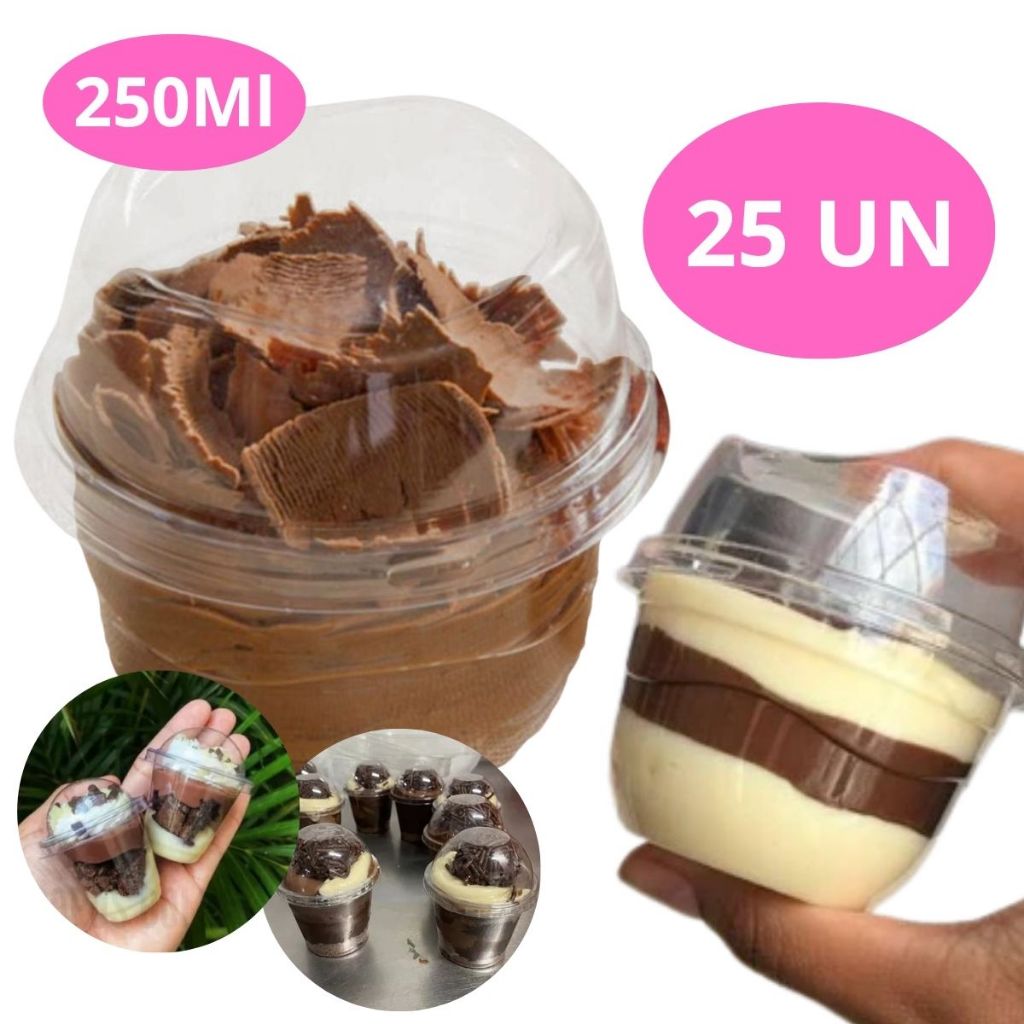 Embalagem Pote Para Doce Brigadeiro Mousse Bolo 250ML Plástico Base SEM TAMPA G677 Com 25 Uni