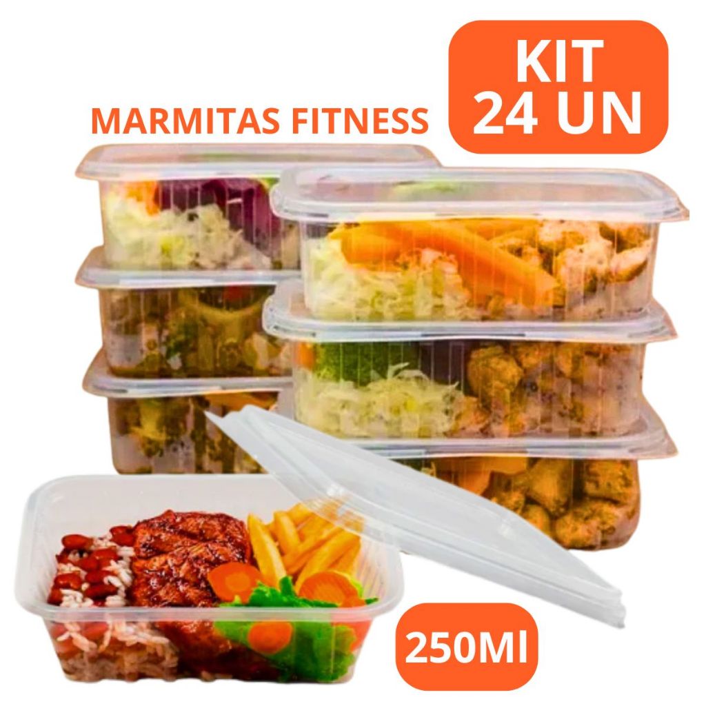 Pote Descartável 250Ml Retangular Para Marmitas Fitness Frezzer Microondas Pp Com 24 Unidades