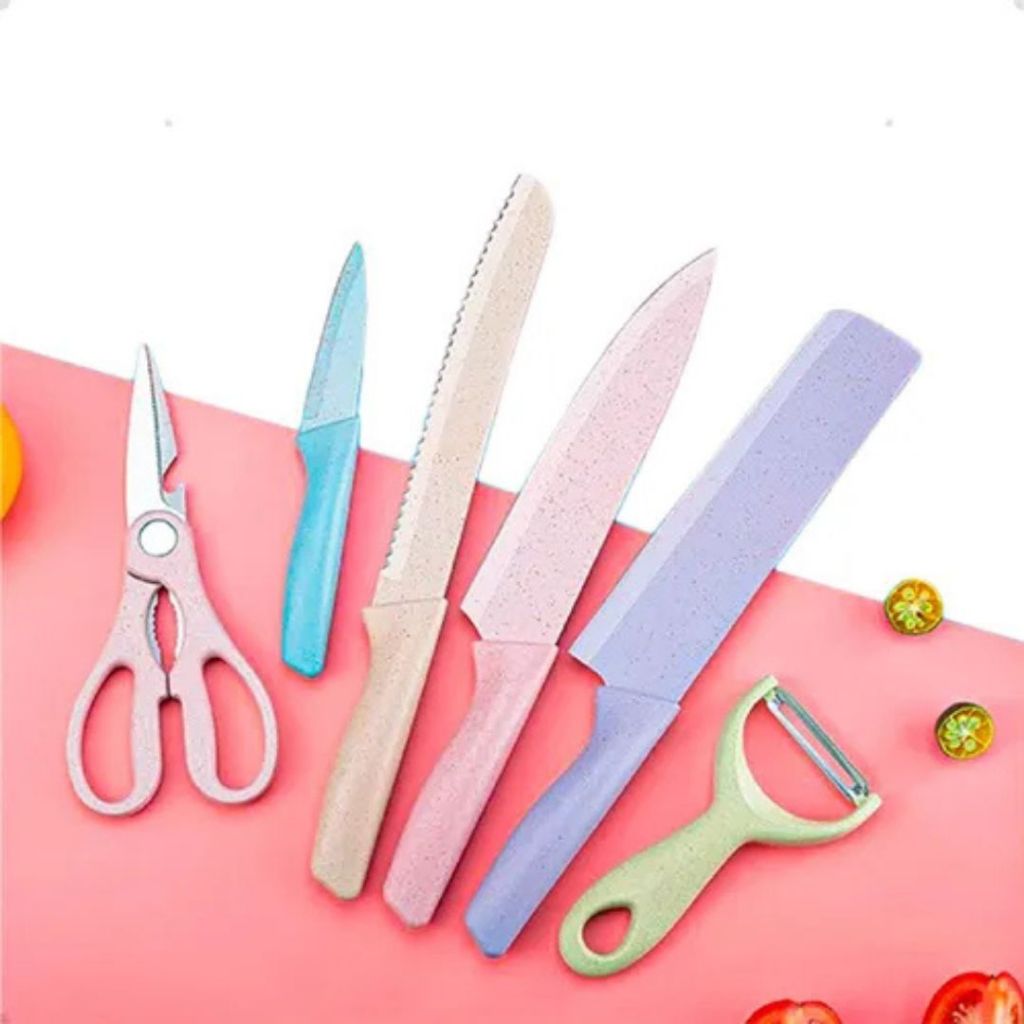 KIT Jogo De Facas Cores 6 Peças Inox Excelente Corte Cozinha
