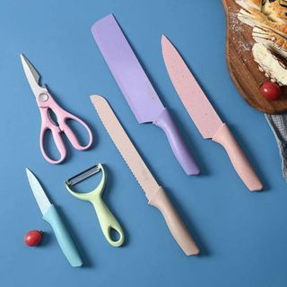 KIT Jogo De Facas Cores 6 Peças Inox Excelente Corte Cozinha