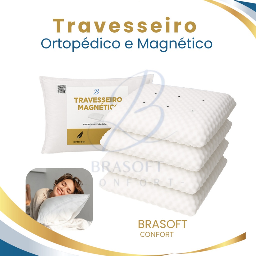 Kit Travesseiro Ortopédico Magnético com Infravermelho Melhora do Sono Conforto Maximo Brasoft Confort
