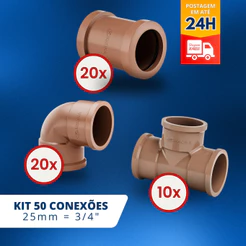 50 Conexões hidráulicas 3/4 = 25mm (20 Joelho + 20 Luva + 10 Tee) - KRONA/PLASTUBOS