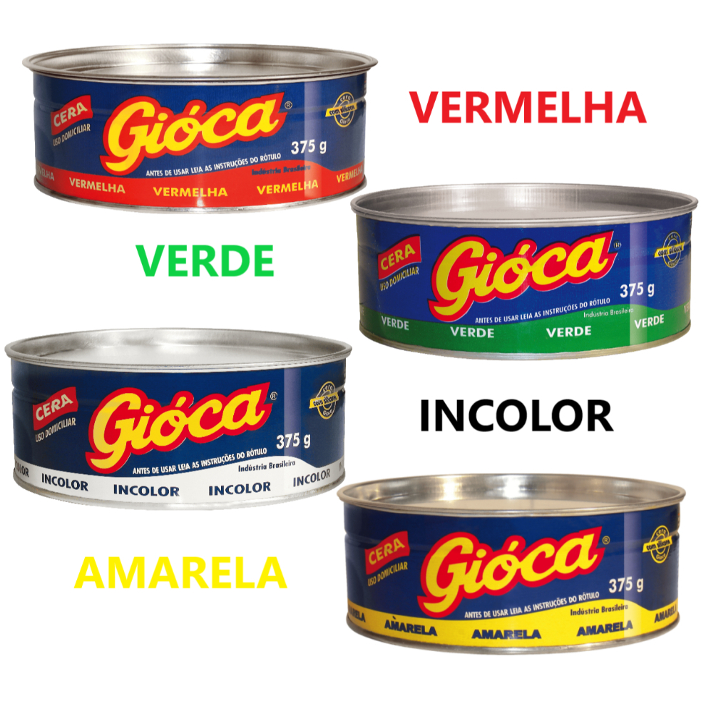 Cera em Pasta 375g Multiuso lustra Móveis Pisos Calçados Vermelha Verde Amarela Incolor