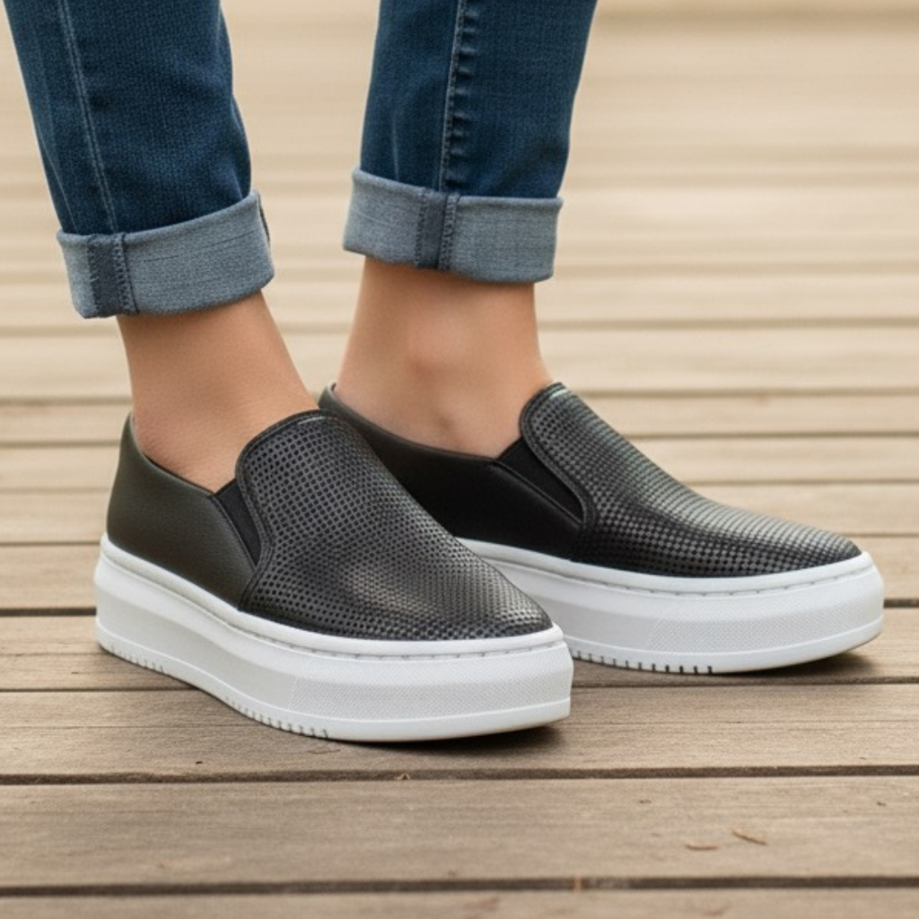 Tênis Feminino Plataforma Slip On Confortável Casual Sola Alta