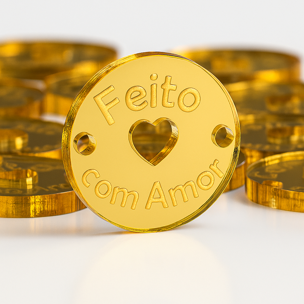 Tags Acrílicas Decorativas Kit 10 a 40 Peças 15mm Feito com Amor Coração Vazado em Oferta na Shopee