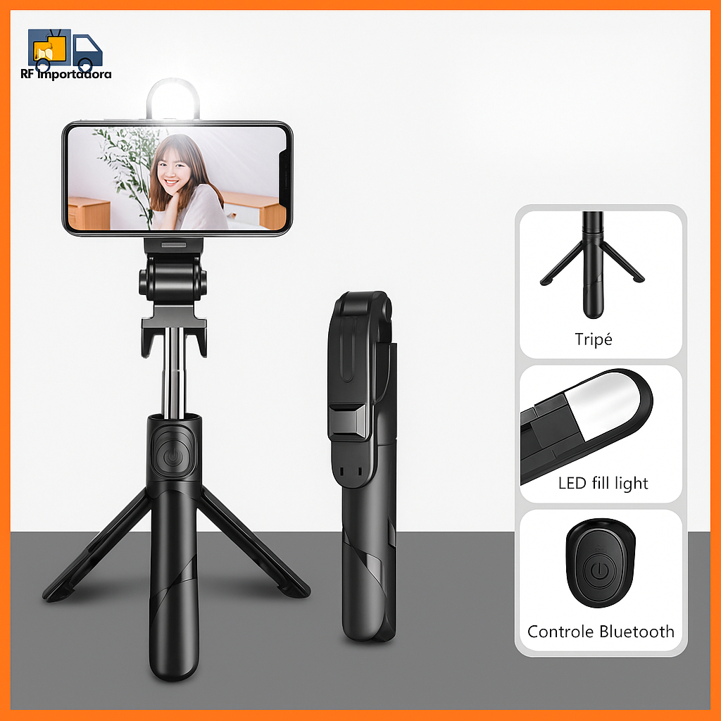 Bastão Pau De Selfie Retrátil Tripé Com Luz LED C/ Controle Bluetooth Para Celular em Oferta na Shopee