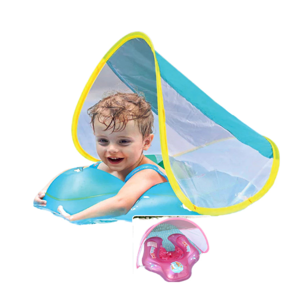 Boia Bote Inflável Bebê com Toldo Protetor Solar Removível Piscina Praia Infantil Diversão Segura
