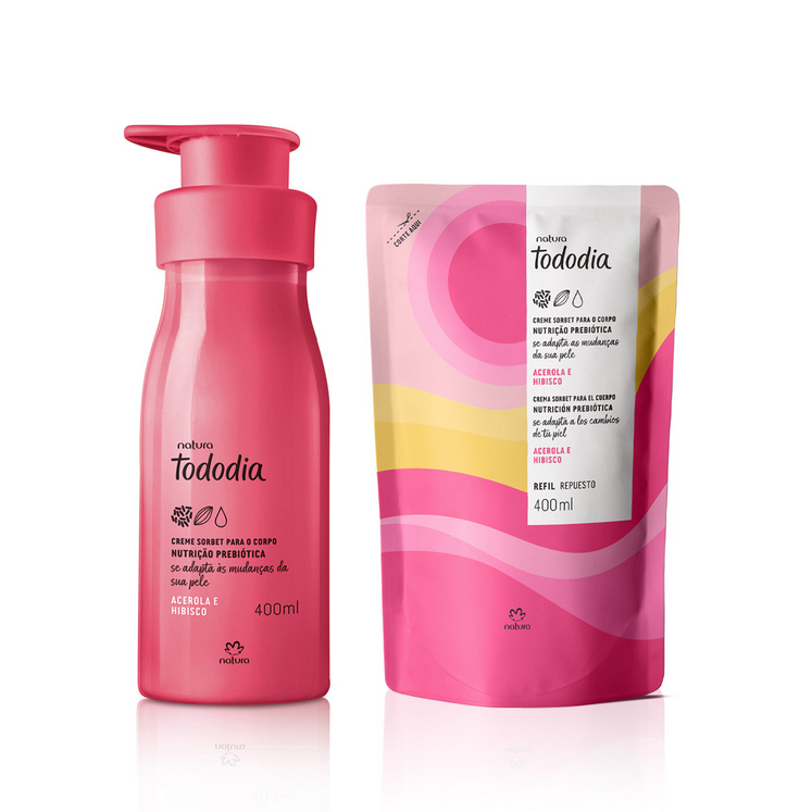Kit Creme Sorbet Desodorante Nutritivo para o Corpo Tododia Acerola e Hibisco com Refil 400ml