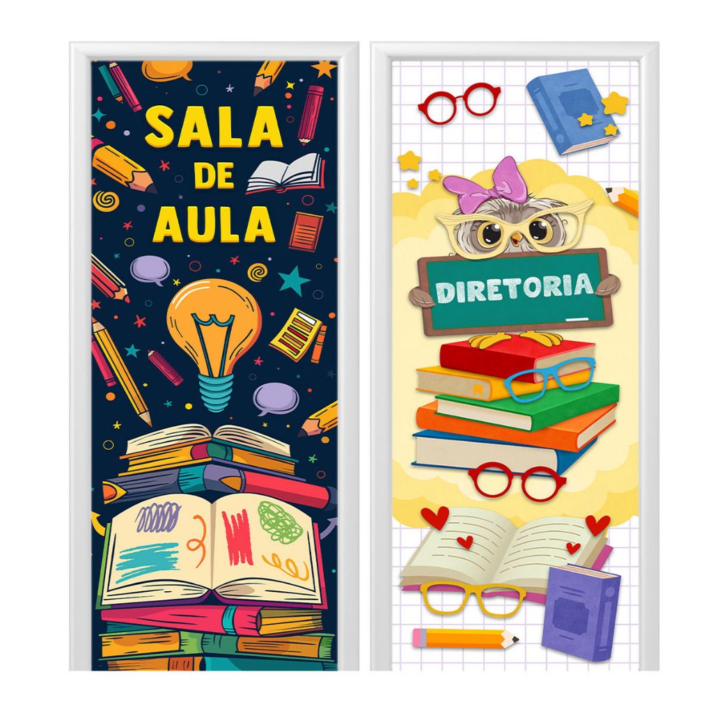 Detalhes do Kit 2 Capa de Porta Escolar e Volta às Aulas Sublimado 3D Veste Fácil 0,85x2,10m  C/Elástico