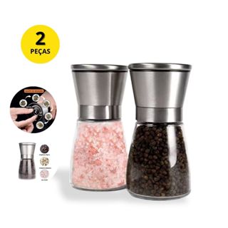 Kit 2 Moedor de Pimenta Sal Grosso Especiarias Manual Vidro e Inox em Oferta na Shopee