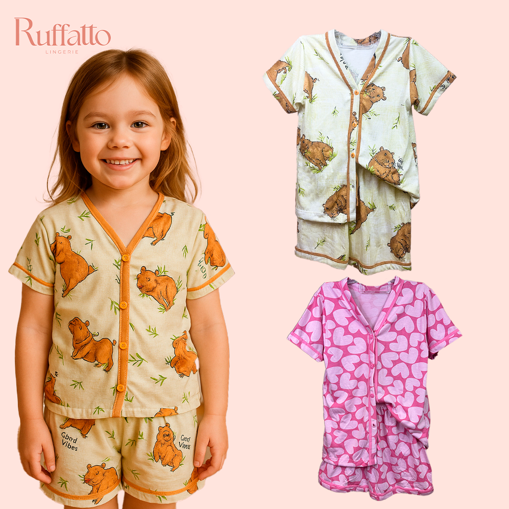 Pijama Americano Infantil Malha Estampado Capivara/Coracão Menina Conjunto