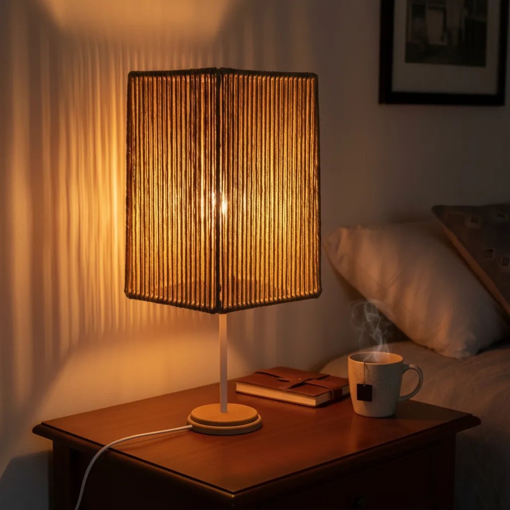 Luminária Abajur Palha Milho Natural Rústica Boho Quadrado
