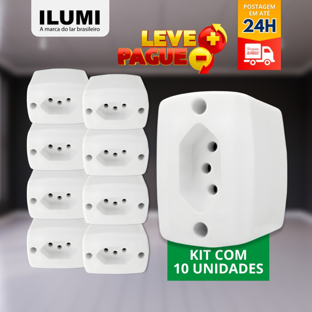 Kit 10 Tomadas Externas Retangulares 20a Brancas ilumi