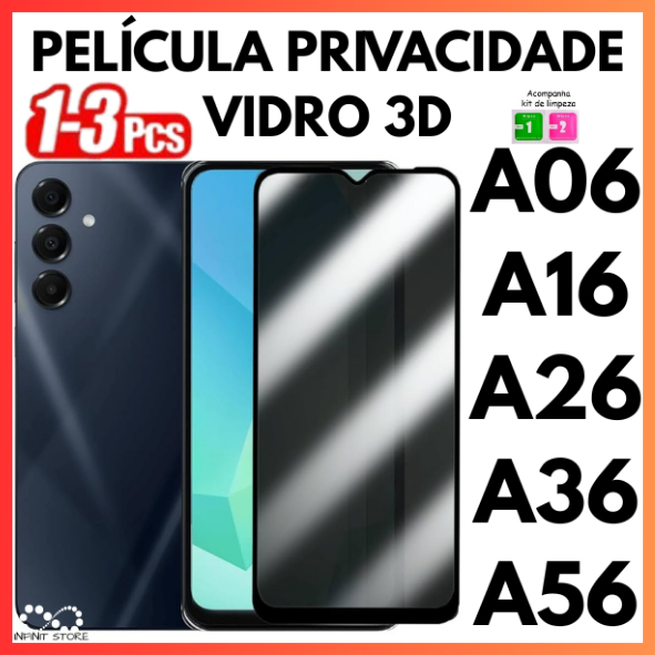 Película Privacidade 3D Anti Spy Para Samsung A06 A16 A26 A36 A56