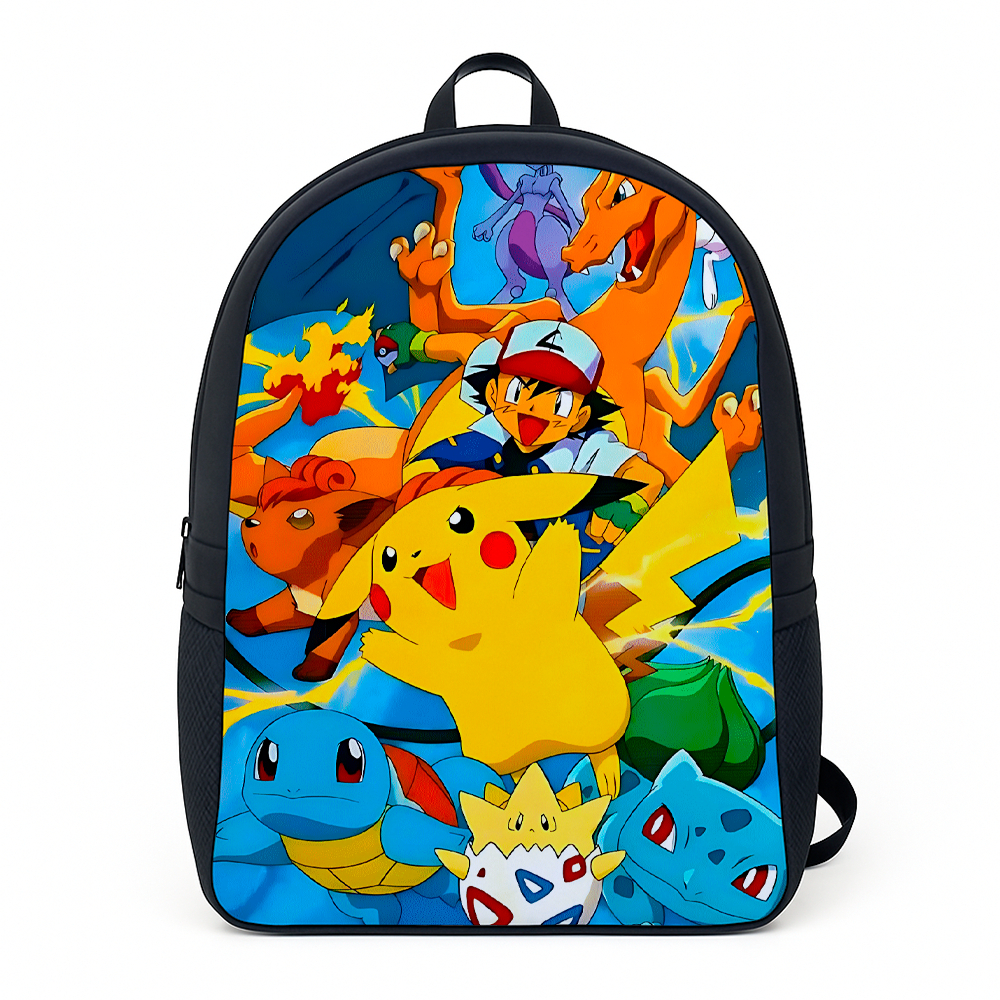Mochila Escolar Estampada Com Pokemon Pikchu Desenho Alça Reforçada Infantil Juvenil de Lona