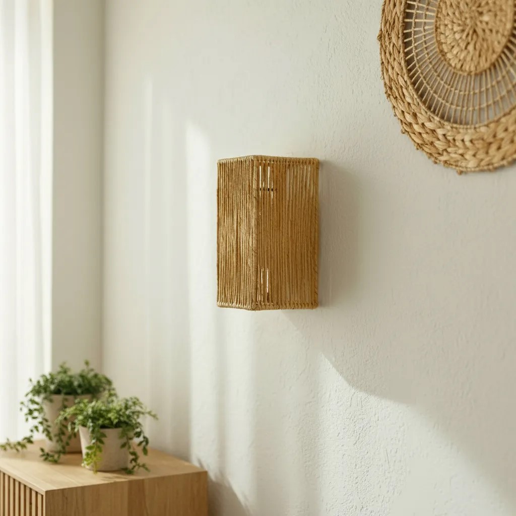 Arandela Interna Parede Luminária Palha Rustica Quadrada 25cm Decoração Rústica Pousadas Airbnb