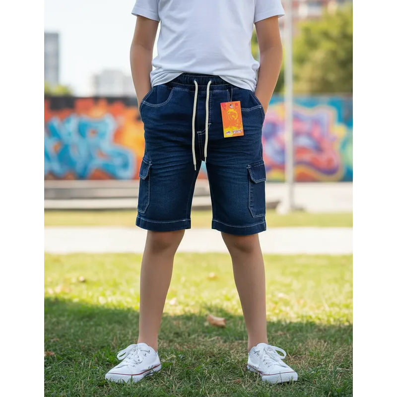 Bermuda Jeans Menino Infantil Juvenil Com Elastano e Ajuste