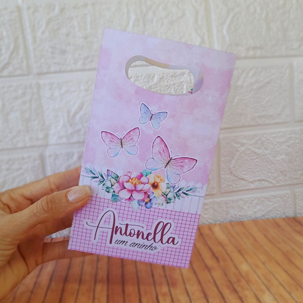 Sacolinha Personalizada JARDIM DAS BORBOLETAS LILÁS Pegue e Monte Festa Infantil Lembrancinha