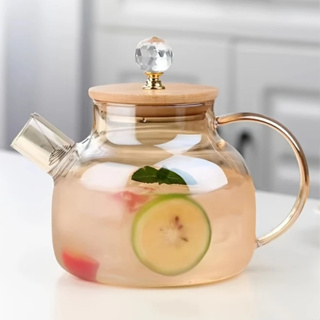 Bule Chaleira de Vidro Borossilicato Âmbar vai ao fogo com Tampa de Bambu em Oferta na Shopee