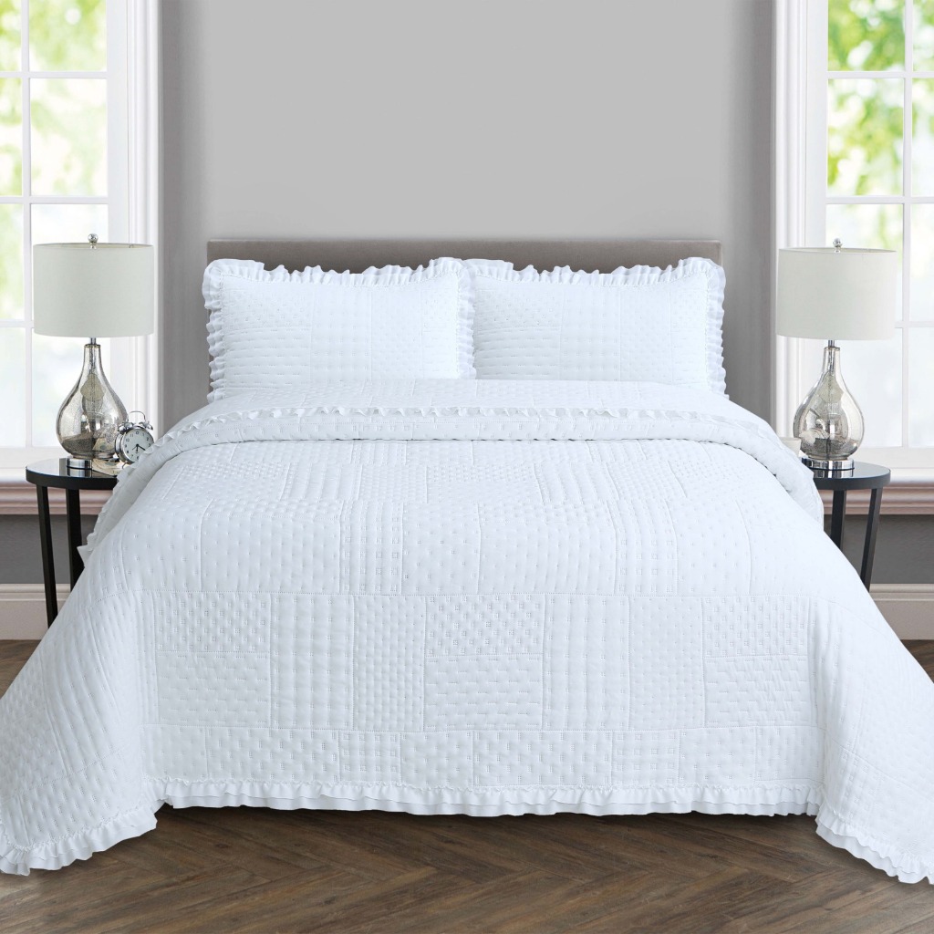 Kit Cobreleito Percal 300 Fios com Babado Queen Bellini 03 Peças em Oferta na Shopee