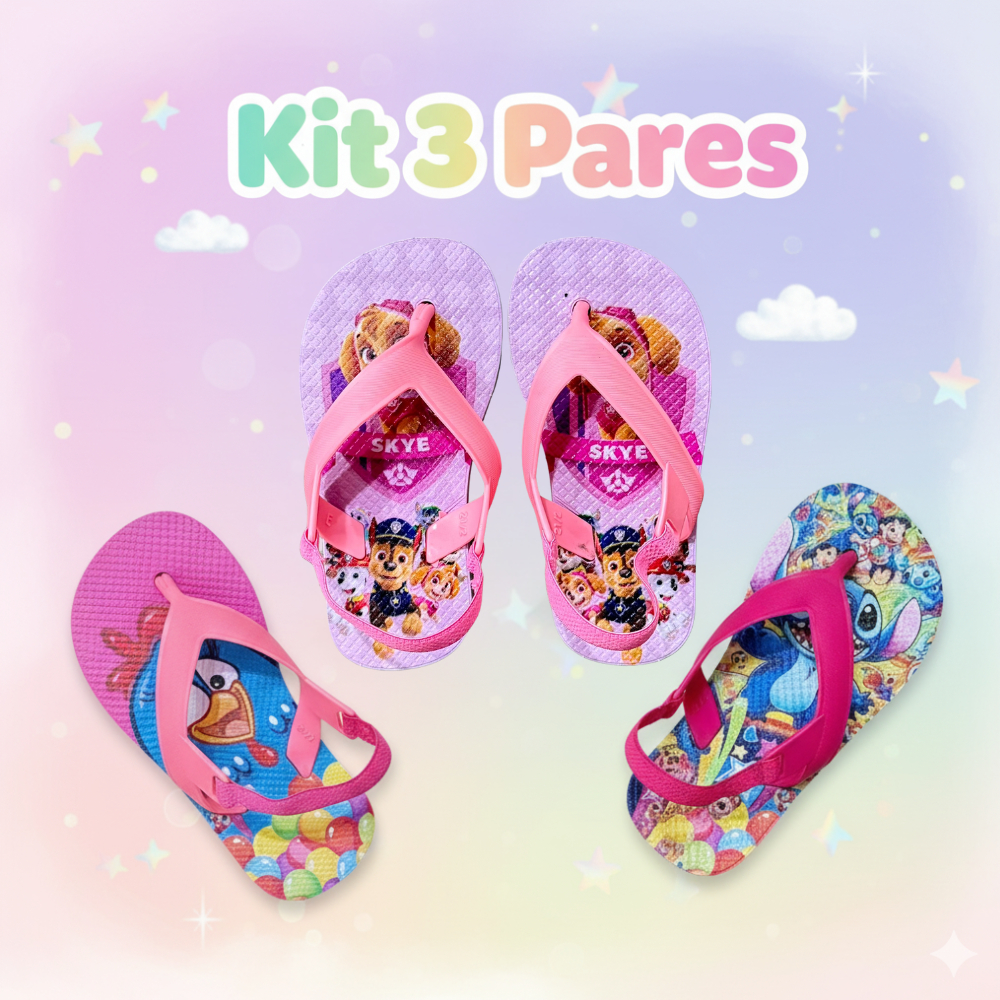 Kit 3 Pares Sandália Infantil Elástico Confortável Leve Antiderrapante