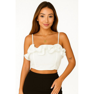 Cropped Feminino De Alcinha Com Bojo Em Alfaiataria E Amarração Na Parte De Trás