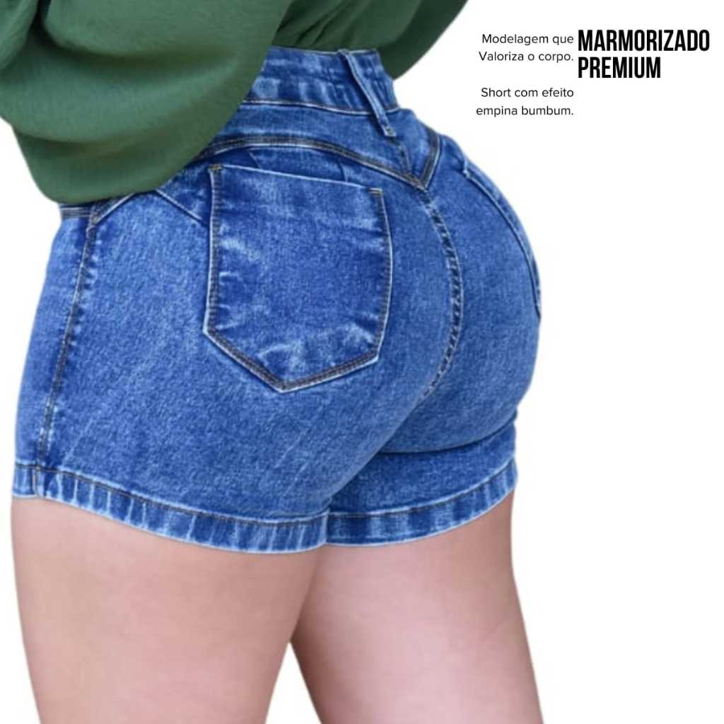 Short Jeans Feminino Empina Bumbum Cintura Alta com Elastano Power - Modelagem Premium em Oferta na Shopee