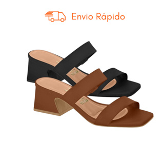 Tamanco Feminino com Tiras Salto Bloco Médio Vizzano 6558.100 em Oferta na Shopee