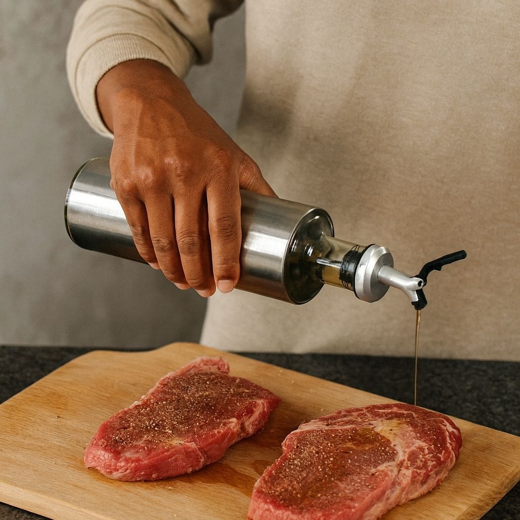 Porta Azeite Galheteiro de Vidro Inox 500ML Bico Dosador Óleo Vinagre Utilidades Casa Restaurante