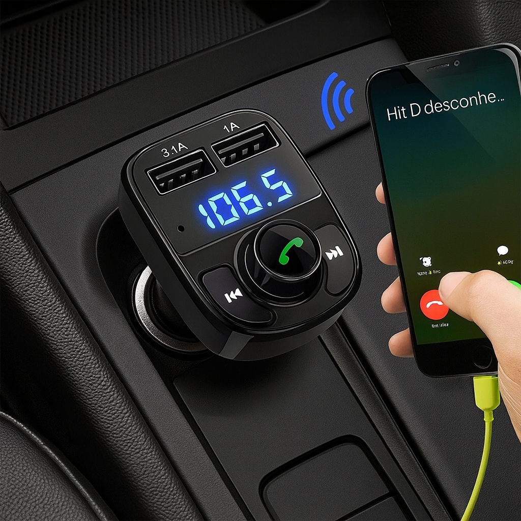 Adaptador bluetooth carro carregador transmissor usb FM som automotivo para acendedor