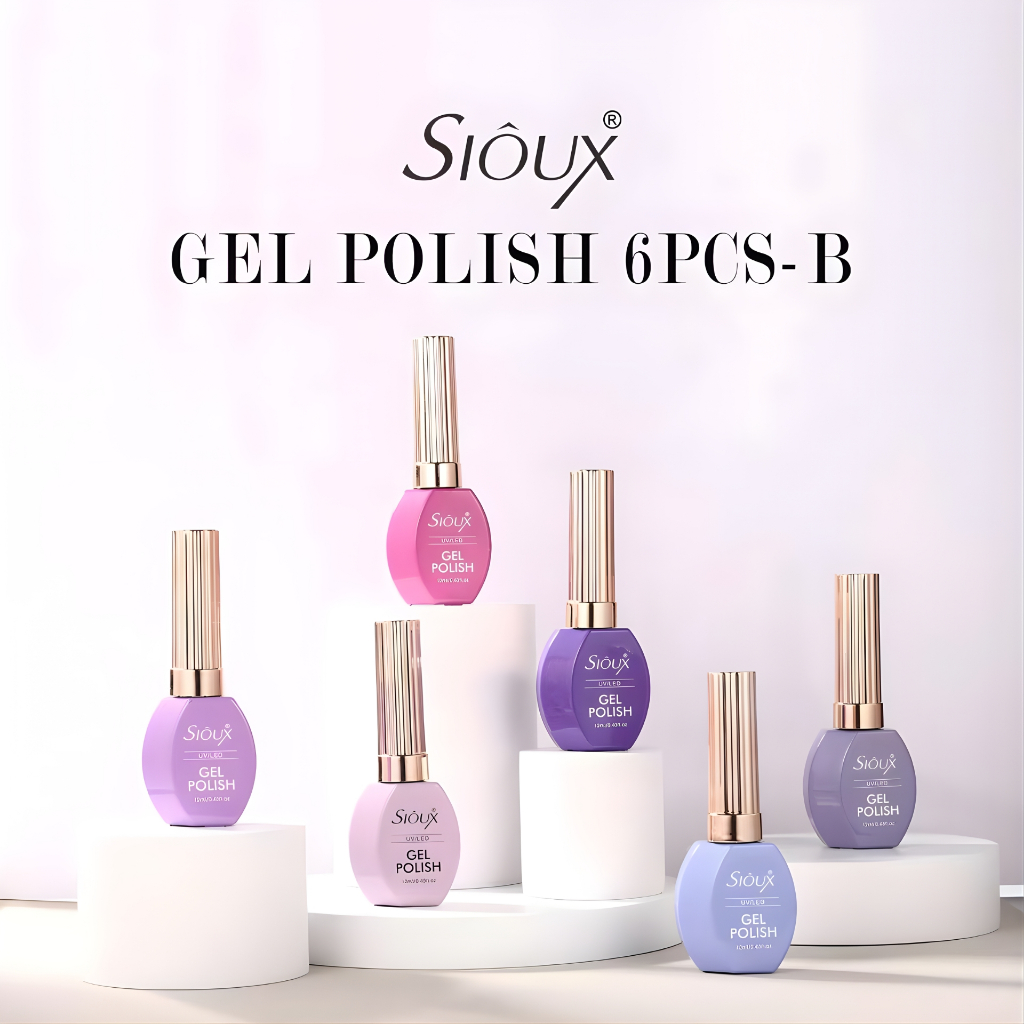 Kit Esmalte em Gel Sioux – 6 Cores Vibrantes Gel Polish UV/LED 12ml Cada
