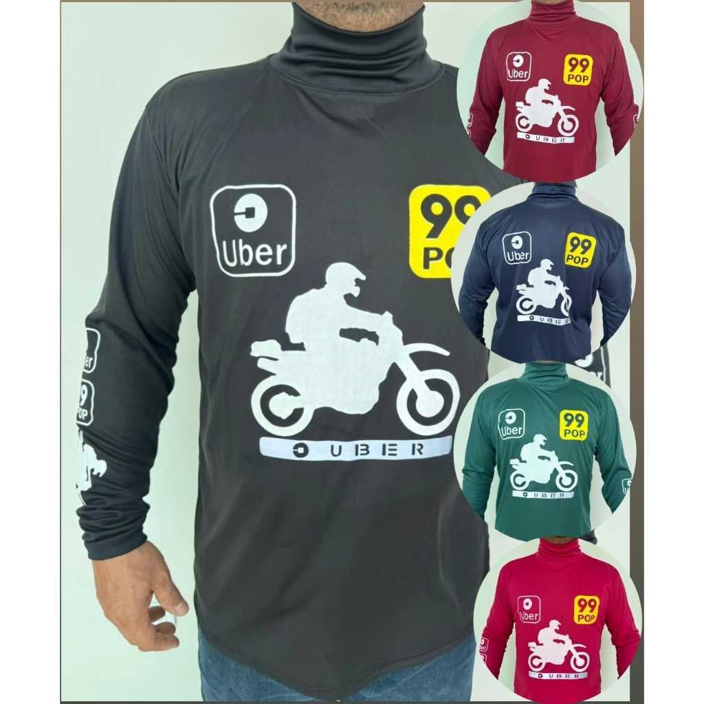 CAMISA BLUSA APLICATIVO APP MOTO UBER 99POP MANGA LONGA GOLA ALTA COM FAIXA REFLETIVA em Oferta na Shopee