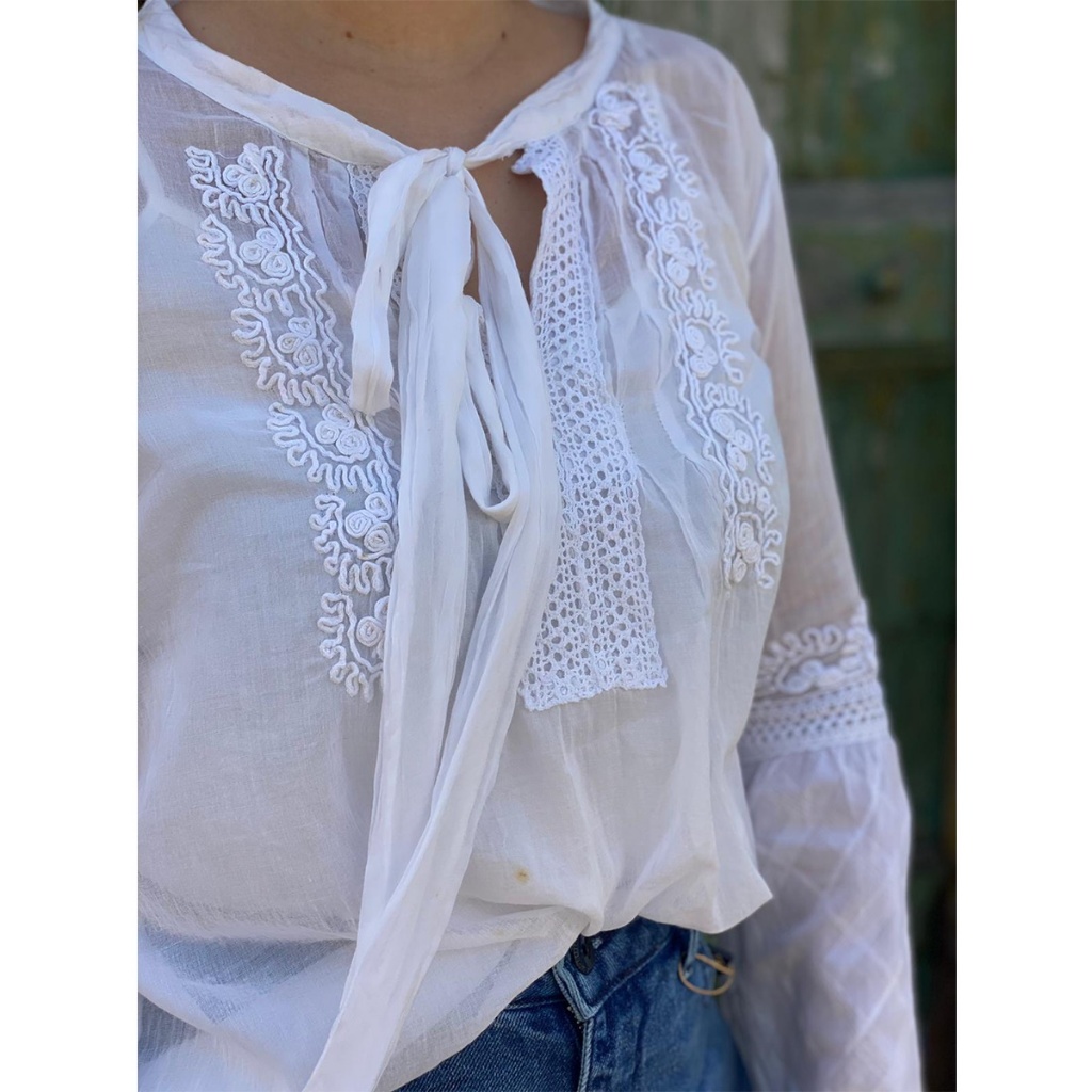 Bata Blusa Indiana Moda Verão Boho Bordado Feminino Túnica Praia