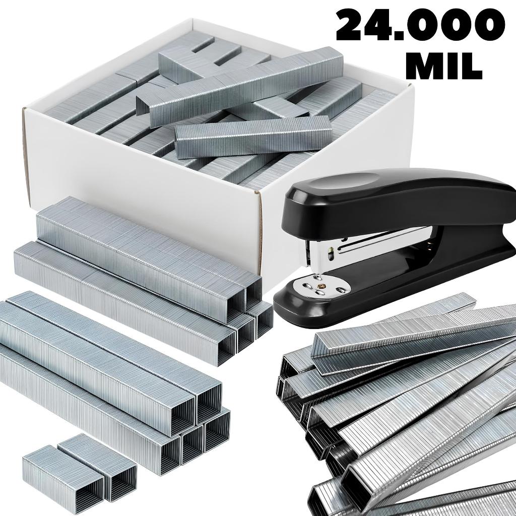 Kit Grampeador Metal 25 Folhas + 24.000 Grampos 26/6 Galvanizados Escritório Escola Preço De Atacado