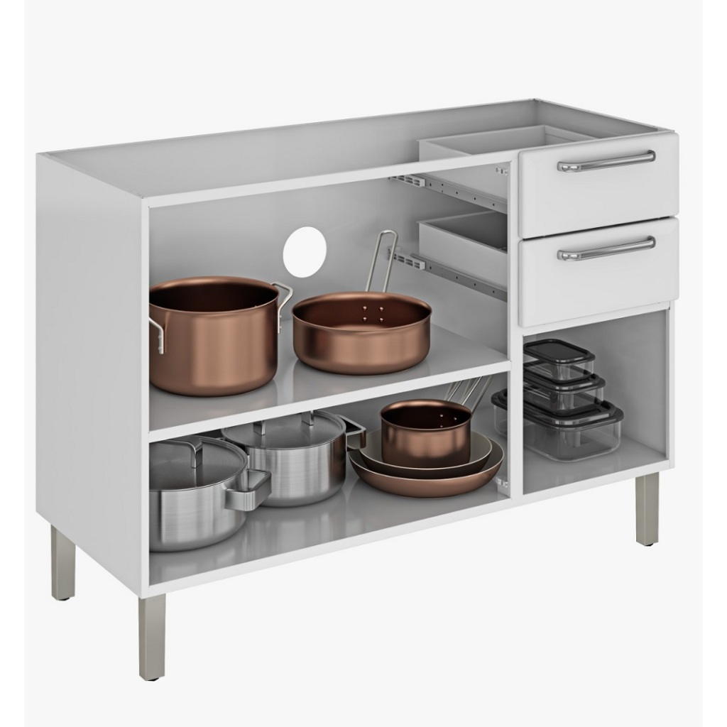 Bancada Itatiaia Tarsila 3 Portas 2 Gavetas Branco sem Tampo Aço em Oferta na Shopee