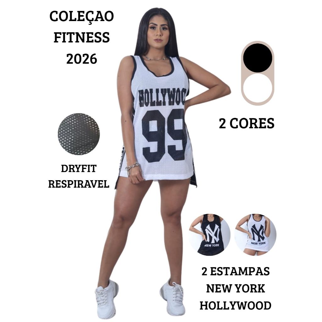 Regata Feminina Fitness Dry Fit Estampada Hollywood N York Estilo Streetwear Academia Casual Esportiva Confortável