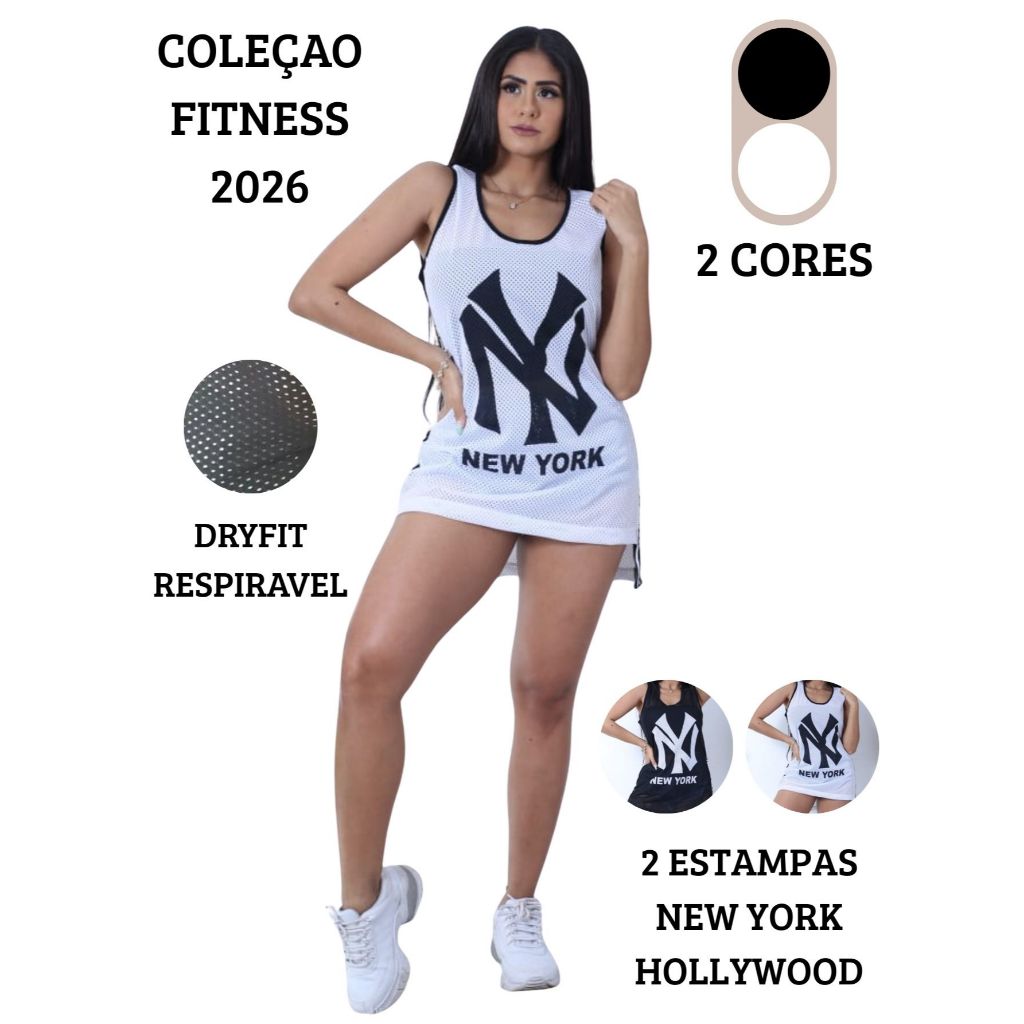 Regata Dry Fit Feminina Treino Academia Hollywood N York Roupa Fitness Treino Moderna Casual Moda Oversized Esportiva s