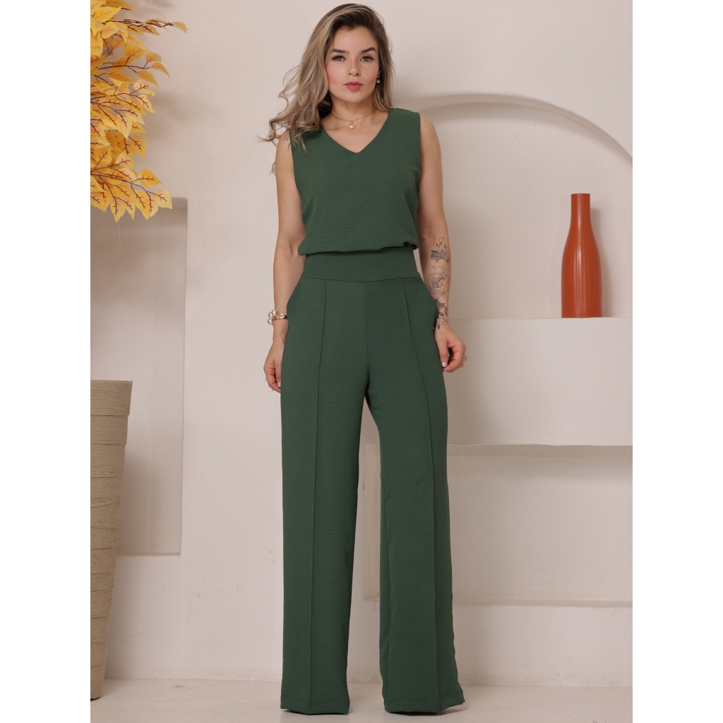 Conjunto Calça Feminina Wide Leg Solta Alfaiataria Pantalona e Blusa Social