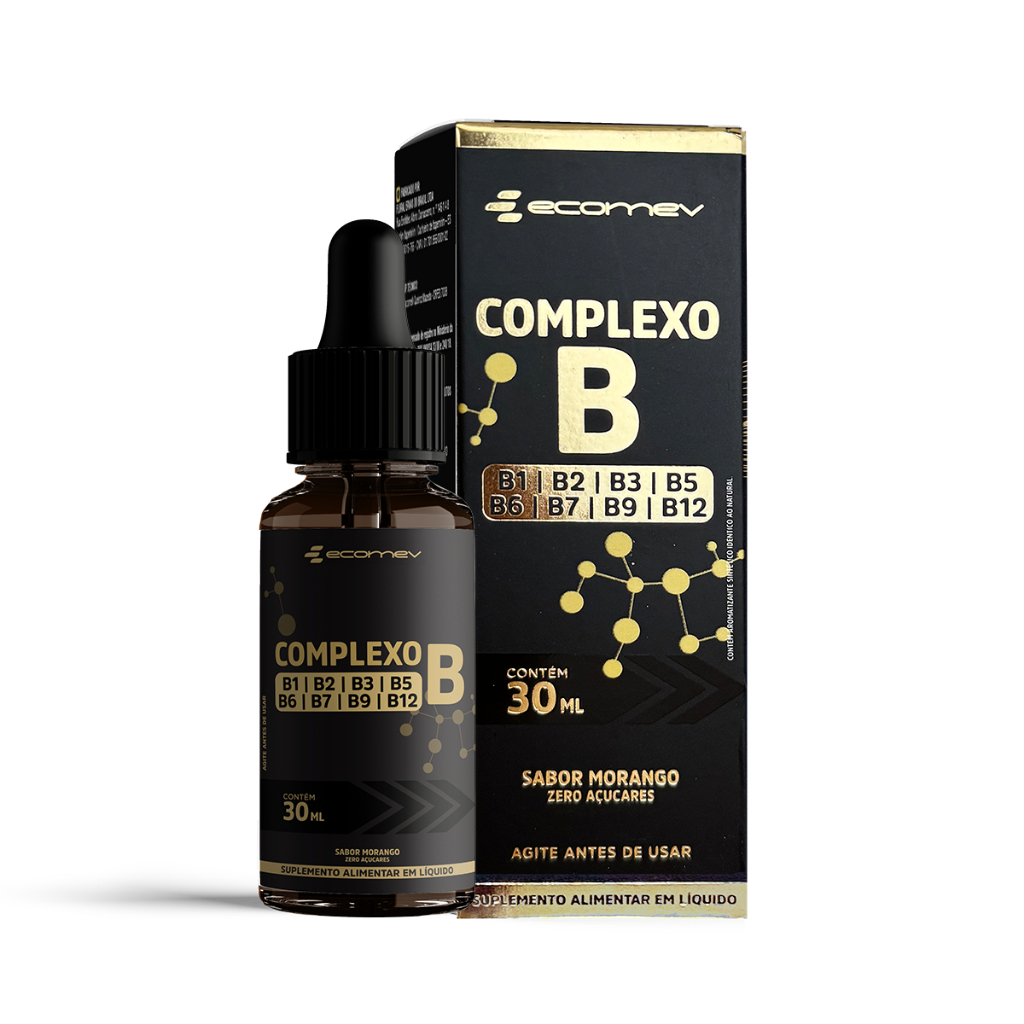 Complexo B Vegano Sublingual Concentrado Sem Açúcar - Sabor Morango 30ml - Ecomev em Oferta na Shopee