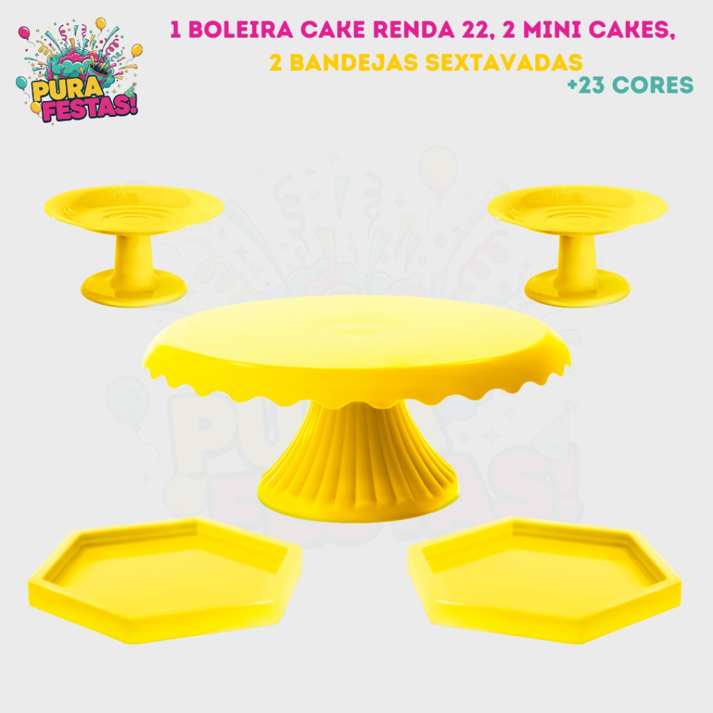 Kit - 1 Boleira Cake Renda 22, 2 Mini Cake, 2 Bandejas Sextavadas - Diversas Cores em Oferta na Shopee
