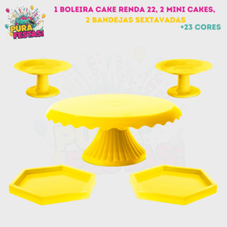 Kit - 1 Boleira Cake Renda 22, 2 Mini Cake, 2 Bandejas Sextavadas - Diversas Cores em Oferta na Shopee