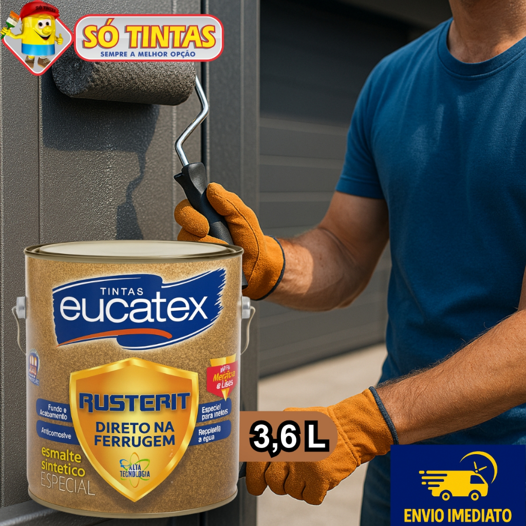 Tinta Rusterit Eucatex 3L e 900 ML Direto na Ferrugem, Para Ferro Metais, Brilhante Anticorrosiva em Oferta na Shopee