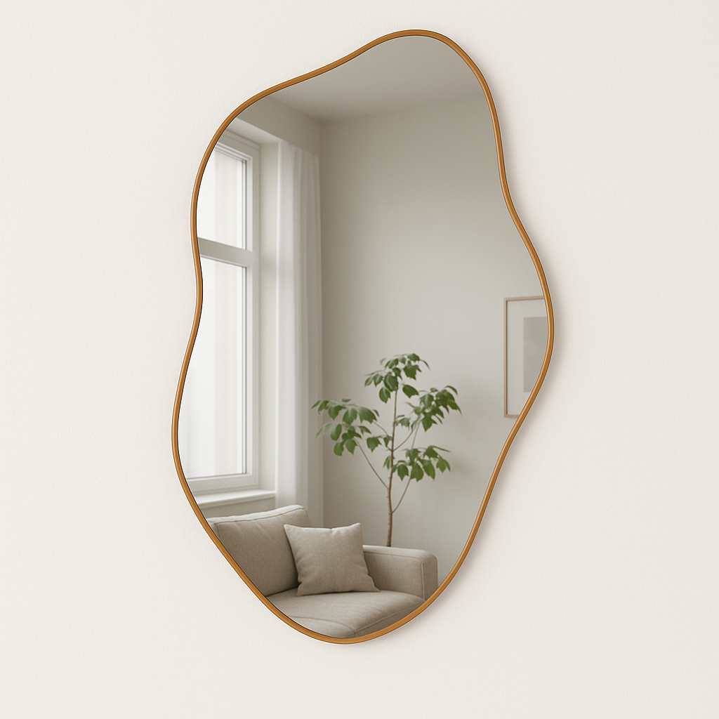 Espelho Orgânico Adnet Com Moldura Couro Corpo Inteiro Grande de Parede + Suporte